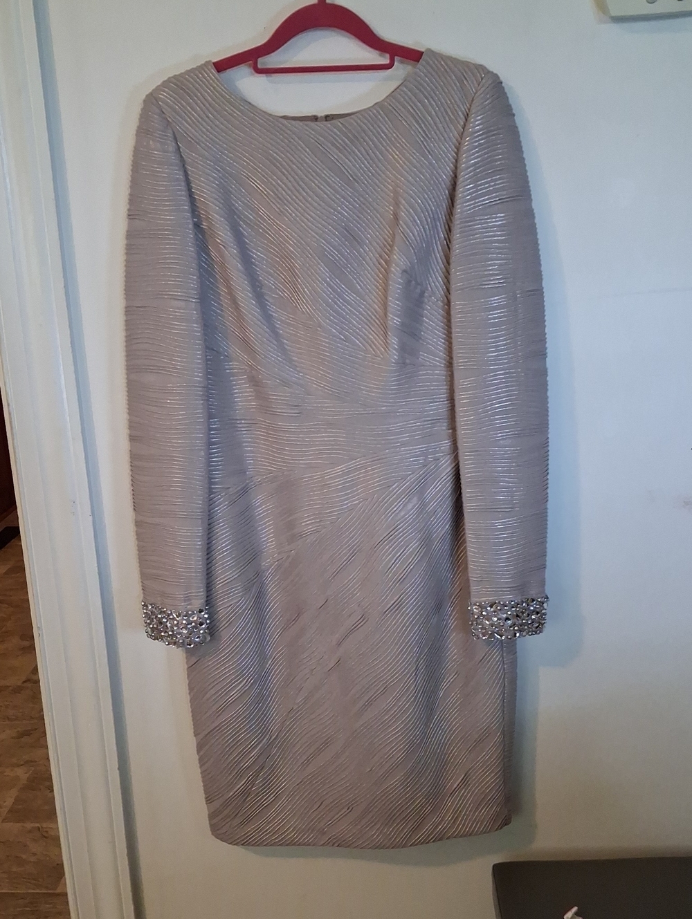 Eliza J Silver Champagne Beaded-Cuff Long Sleeve Shift Dress